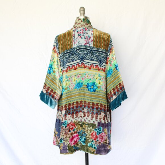 Johnny Was BIYA embroidered silk velvet kimono Haori jacket tunic caftan floral - Picture 9 of 11